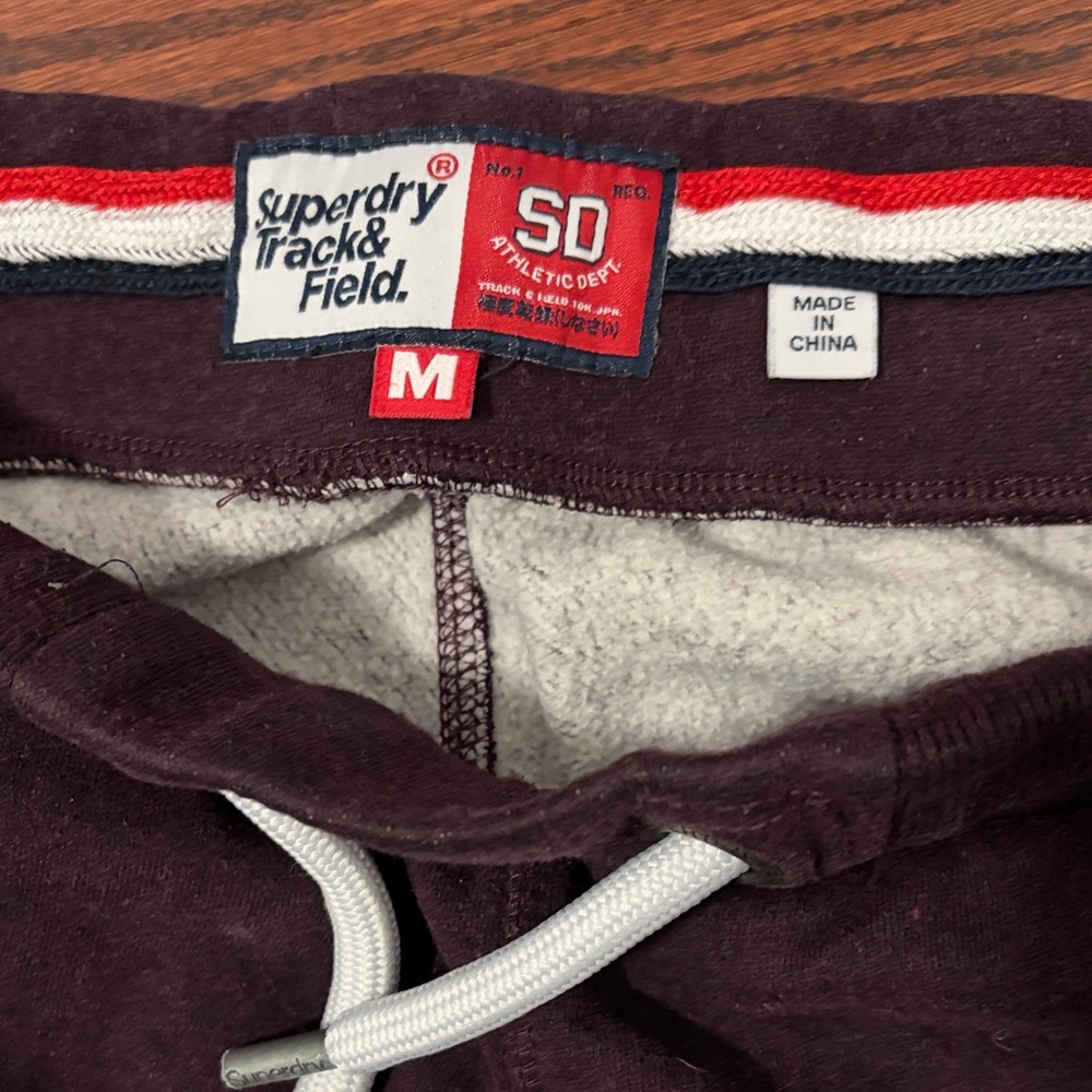 Superdry Jogger Sweatpants in Deep Plum with White Drawstring - Picture 2 of 4